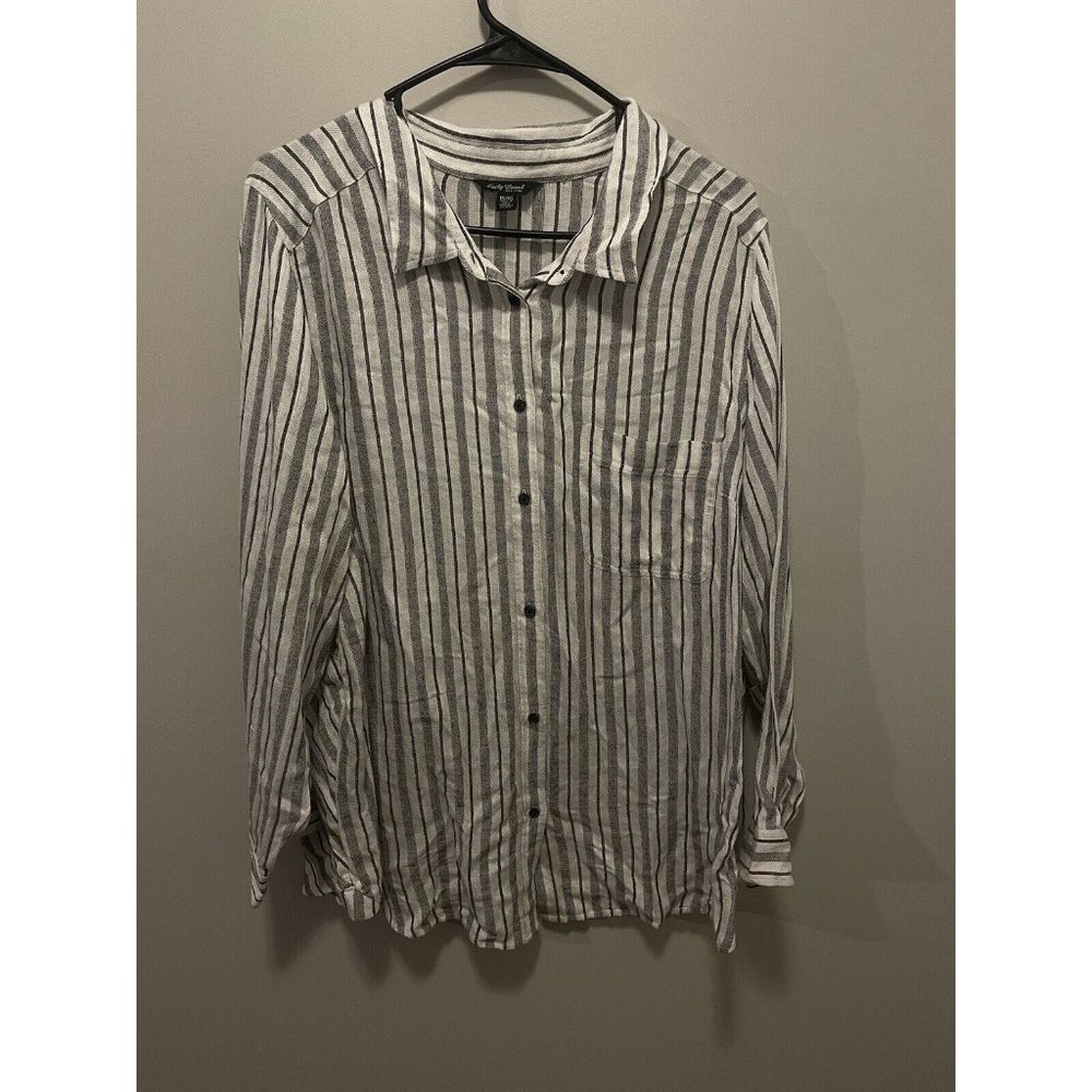 Lucky Brand Button Up Shirt Stripe Cotton Blend Button Back Tail size 1X